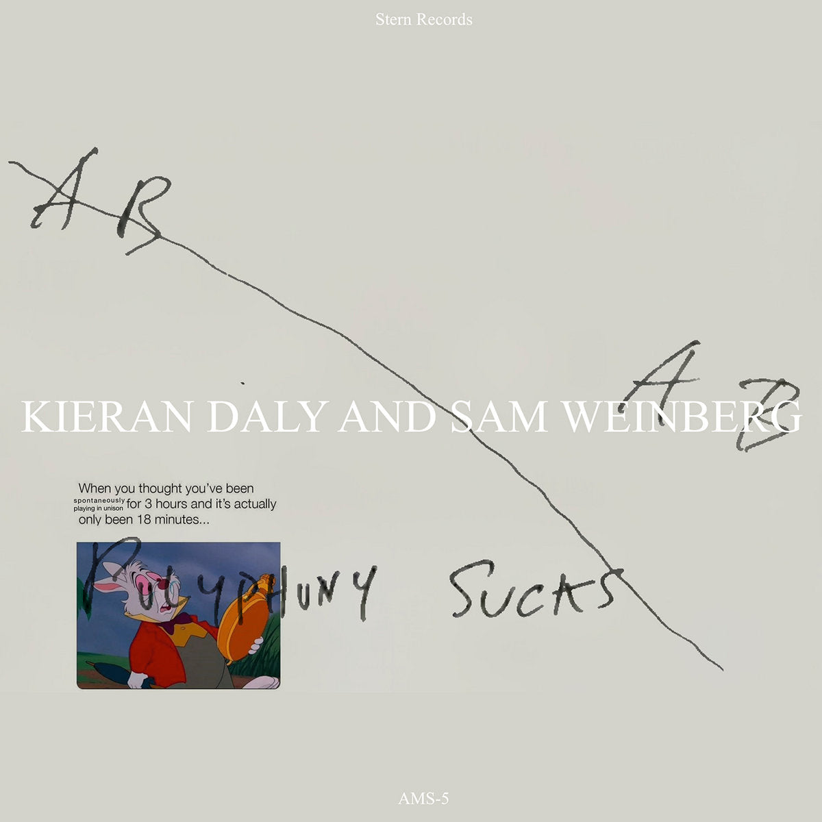 Album cover with text and cartoon image on a gray background