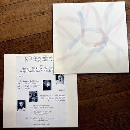 Gustaf Dicksson/Post-Tragic/Sonja LaBianca/Frida Johanne - Stilla Dagar, Stilla Nätter/Stille Dage, Stille Nætter LP, standard edition alongside a copy of the handpainted edition. Distributed by Discreet Music, 2026. Available at Seasonal Work Records.